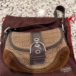 Coach Signature Brown and Tan Shoulder Bag
